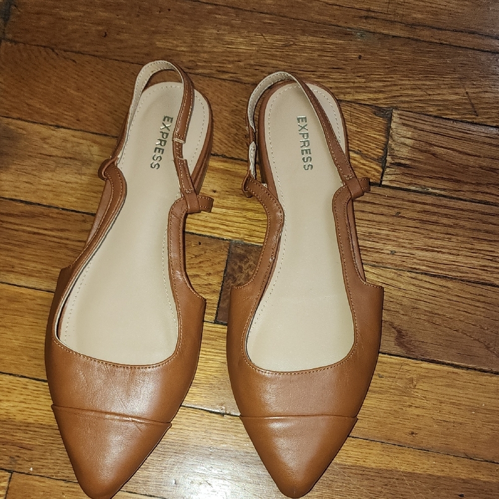 Express Tan Slingback Flats with Pointed Toe Colors BLCK/ Brwn Chose Color/ Size
